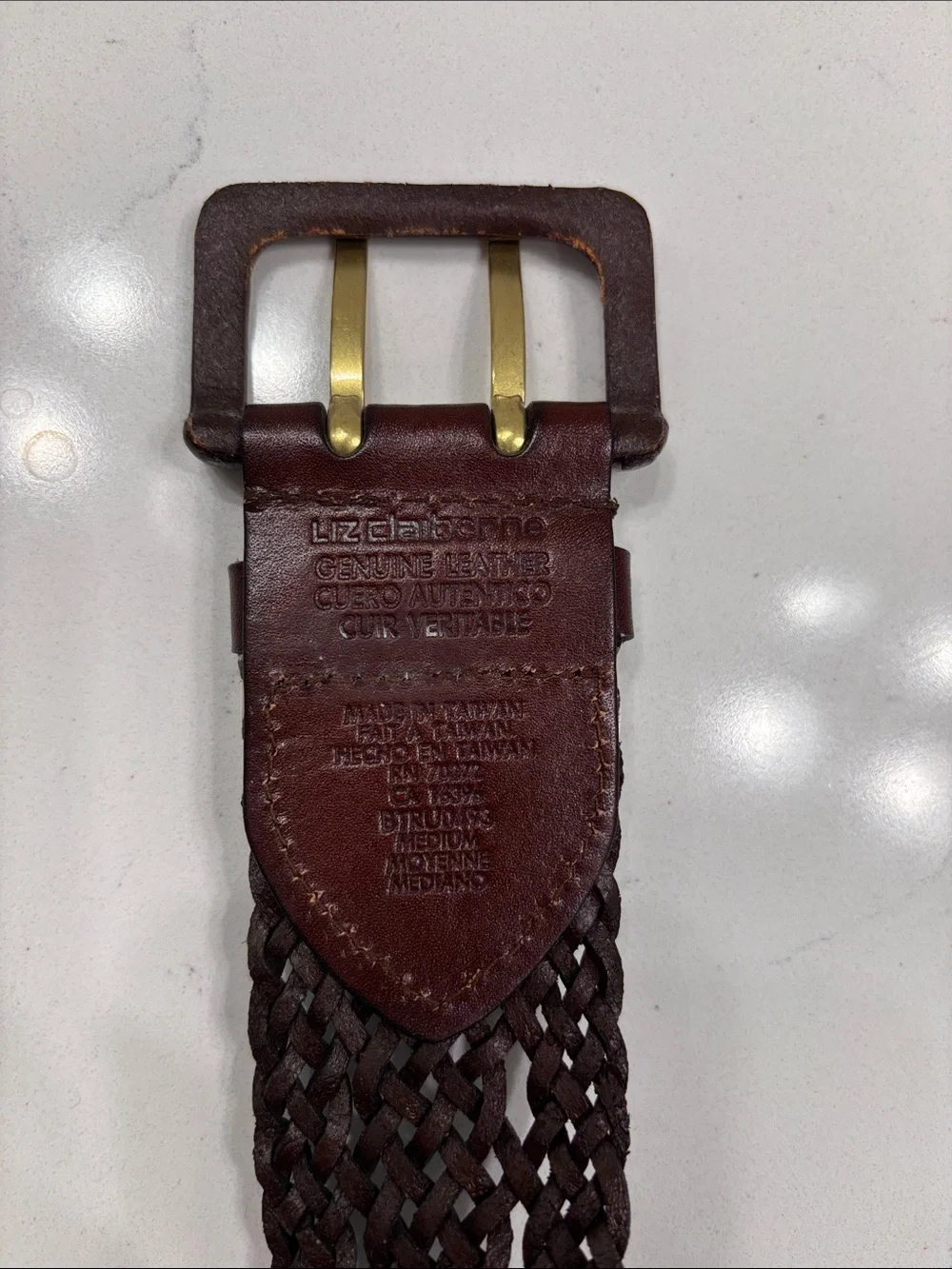 Liz Claiborne Woven Leather Belt - Brown with Brass Buckle